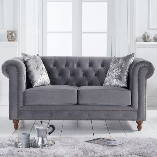 Montrose Velvet Upholstered 2 Seater Sofa In Grey