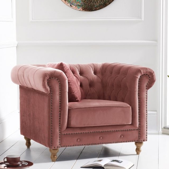 Montrose Velvet Upholstered Armchair In Blush Plush