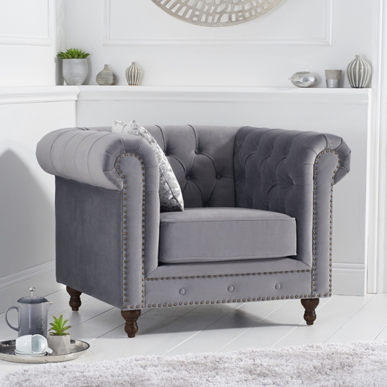 Montrose Velvet Upholstered Armchair In Grey
