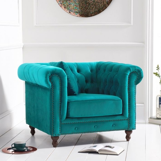 Montrose Velvet Upholstered Armchair In Teal Plush