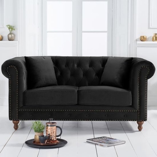 Montrose Velvet Upholstered Chesterfield 2 Seater Sofa In Black