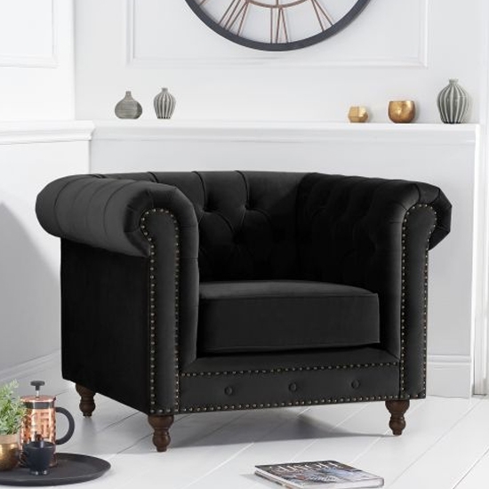 Montrose Velvet Upholstered Chesterfield Armchair In Black