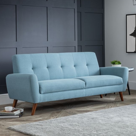 Monza Linen Fabric Upholstered 3 Seater Sofa In Blue