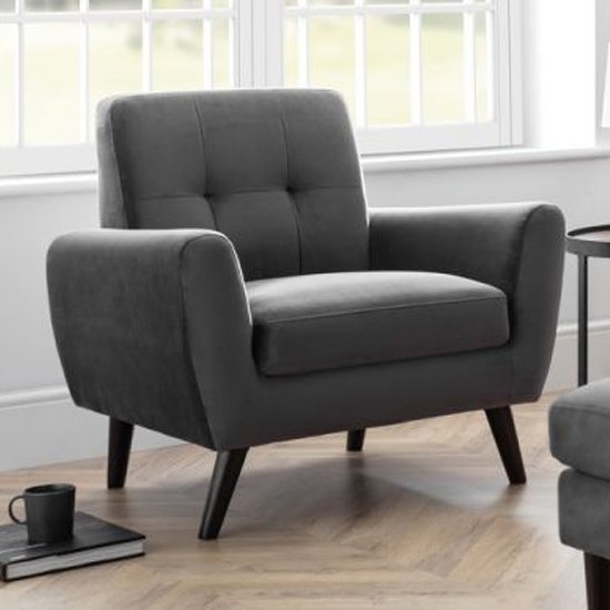 Monza Velvet Armchair In Dark Grey