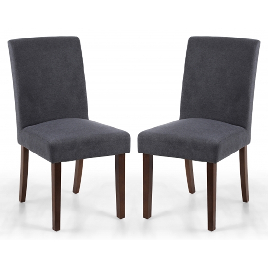 Morton Dark Grey Linen Effect Dining Chairs With Walnut Legs In Pair