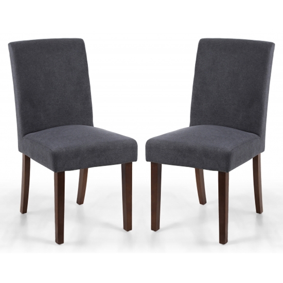 Morton Dark Grey Linen Effect Dining Chairs With Walnut Legs In Pair