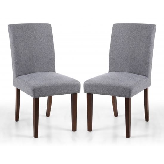 Morton Light Grey Linen Effect Dining Chairs With Walnut Legs In Pair