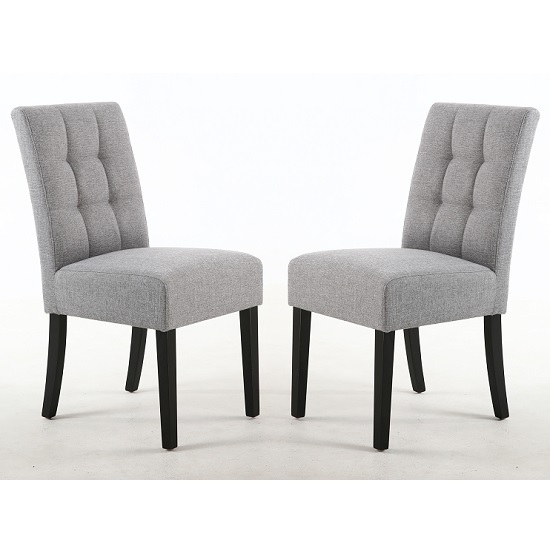 Moseley Silver Grey Fabric Dining Chairs In Pair With Black Legs