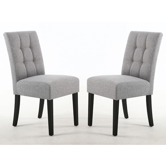 Moseley Silver Grey Fabric Dining Chairs In Pair With Black Legs