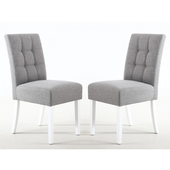 Moseley Silver Grey Fabric Dining Chairs In Pair With White Legs