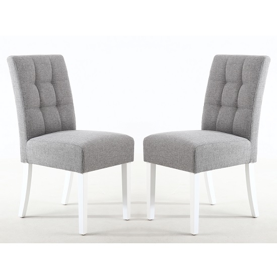 Moseley Silver Grey Fabric Dining Chairs In Pair With White Legs