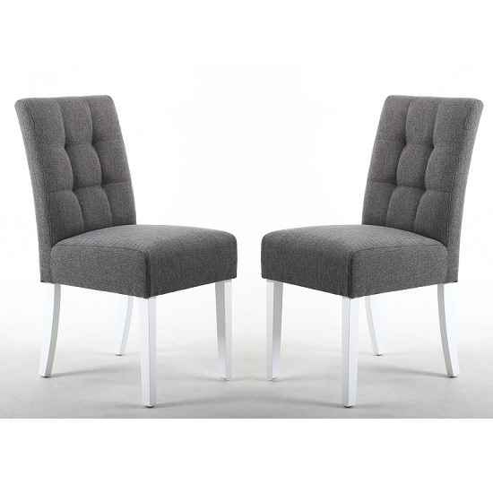 Moseley Steel Grey Fabric Dining Chairs In Pair With White Legs