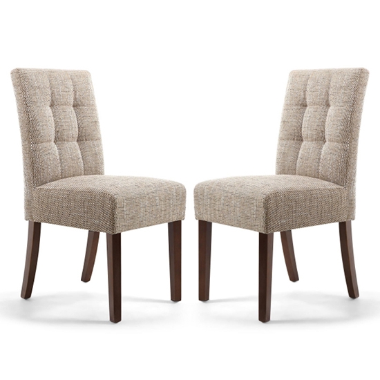 Moseley Oatmeal Tweed Stitched Waffle Dining Chairs In Pair