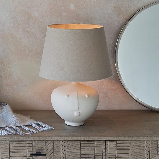 Mrs And Cici 12 Inch Grey Shade Table Lamp With Matt White Ceramic Base