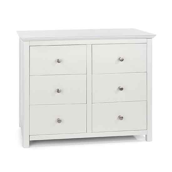 Nairn Wide Glass Top Wooden Chest Of Drawers With 6 Drawers In White
