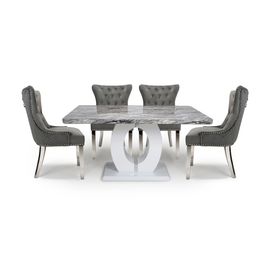 Neptune Medium Dining Set With 4 Lionhead Grey Chairs With Silver Legs