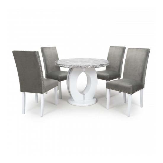 Neptune Round Dining Set With 4 Randall Grey Brushed Velvet Chairs