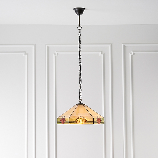 Nevada Medium Tiffany Glass Ceiling Pendant Light In Dark Bronze
