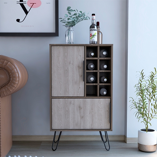 Nevada Wooden Drinks Bar Cabinet In Smoked Oak Effect