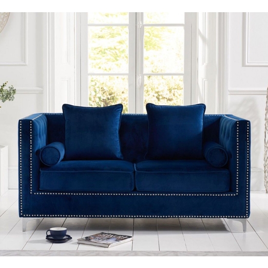 New England Velvet Upholstered 2 Seater Sofa In Blue