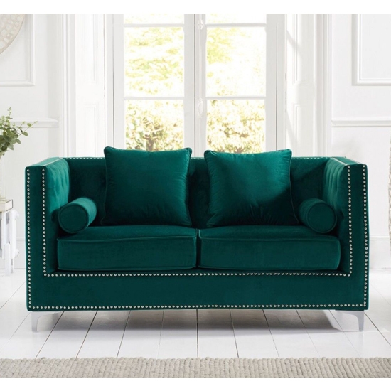 New England Velvet Upholstered 2 Seater Sofa In Green