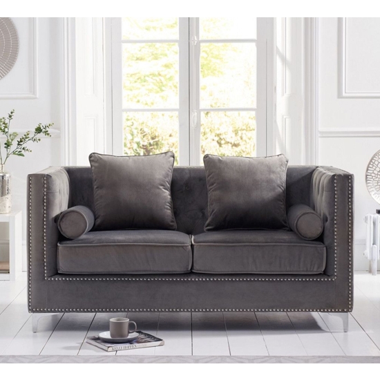 New England Velvet Upholstered 2 Seater Sofa In Grey