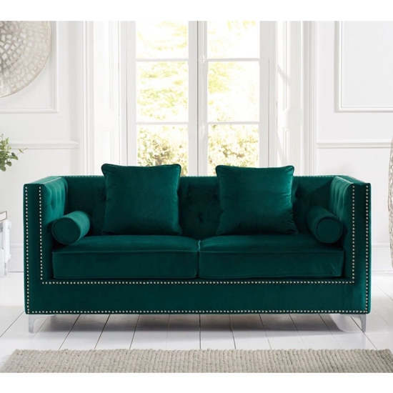 New England Velvet Upholstered 3 Seater Sofa In Green