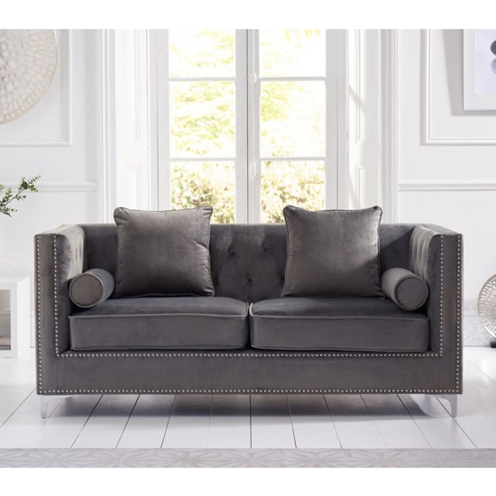 New England Velvet Upholstered 3 Seater Sofa In Grey