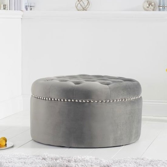 New England Velvet Upholstered Footstool In Grey