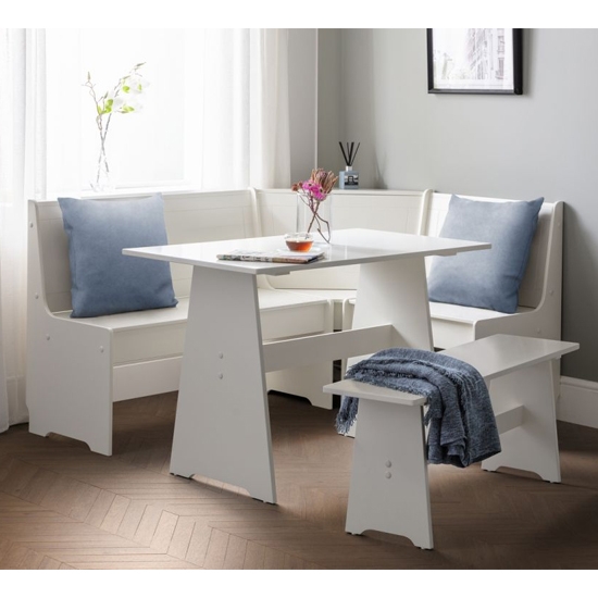 Newport Corner Wooden Dining Set In Surf White