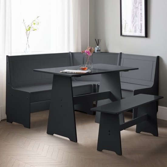 Newport Corner Wooden Dining Set With Storage Bench In Anthracite