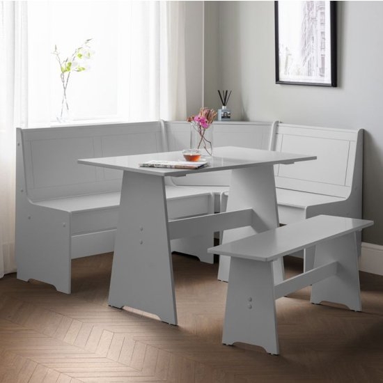 Newport Corner Wooden Dining Set With Storage Bench In Dove Grey