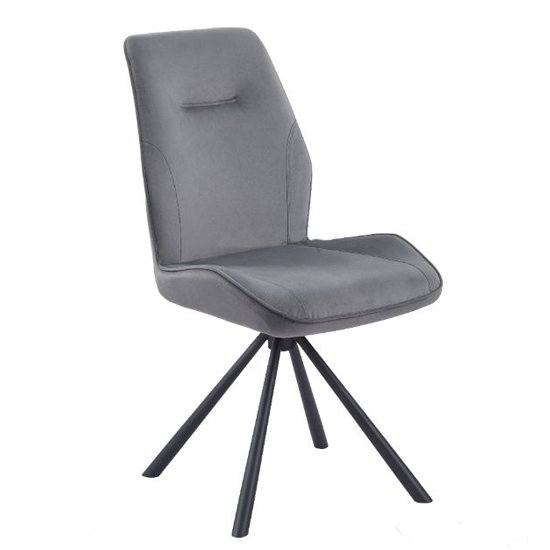 Nico Swivel Velvet Dining Chair In Grey With Black Metal Legs
