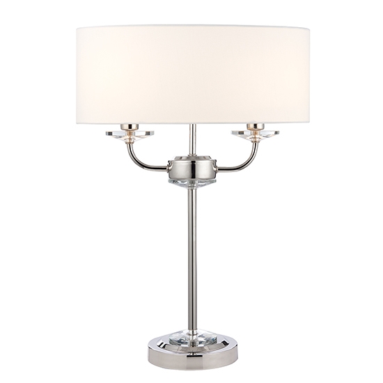 Nixon Vintage White Fabric 2 Lights Table Lamp In Bright Nickel