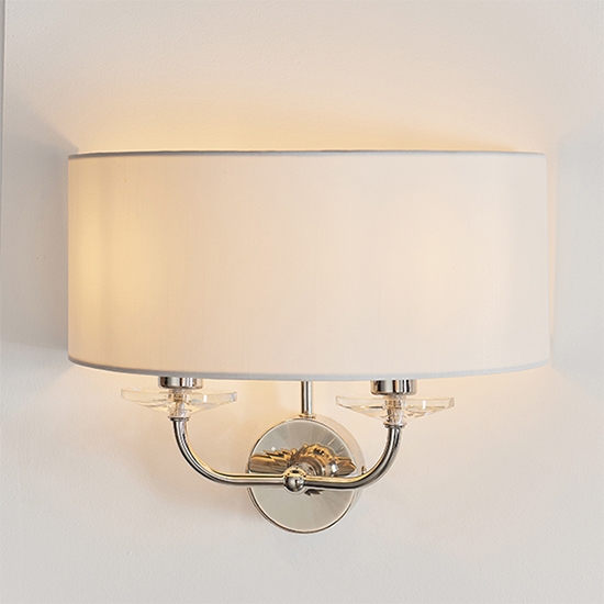 Nixon Vintage White Fabric 2 Lights Wall Light In Bright Nickel