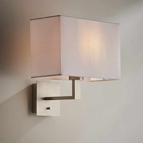 Norton Rectangular Vintage White Shade Wall Light In Matt Nickel