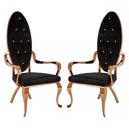 Novara Black Velvet Upholstered Dining Chair With Rose Gold Frame In Pair