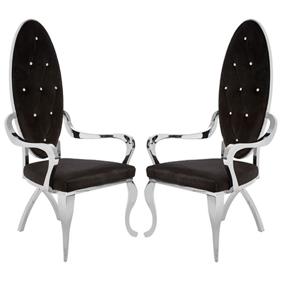 Novara Black Velvet Upholstered Dining Chair With Silver Frame In Pair