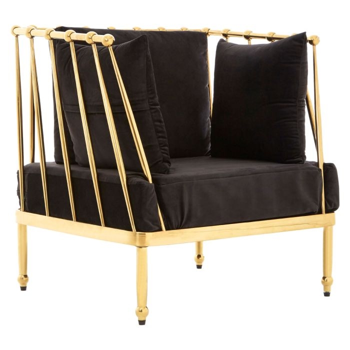 Novo Velvet Upholstered Bedroom Chair In Black With Gold Frame