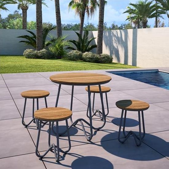 Novogratz Bobbi Bistro Set In Charcoal Grey With 4 Stools