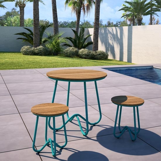 Novogratz Bobbi Bistro Set In Turquoise With 2 Stools