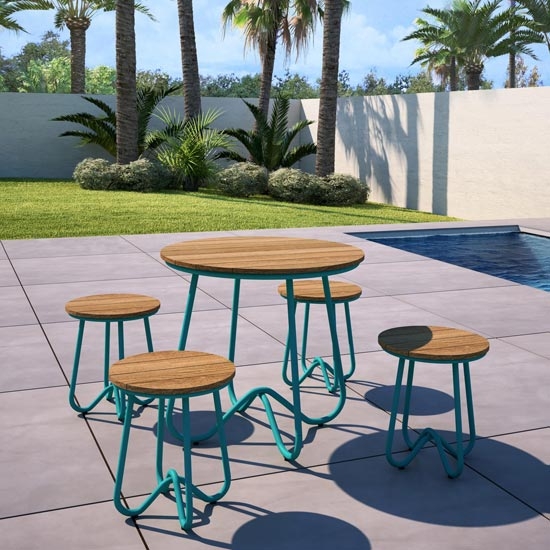 Novogratz Bobbi Bistro Set In Turquoise With 4 Stools