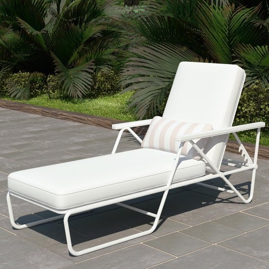 Novogratz Connie Outdoor Chaise Lounge Chair In White With White Cushion