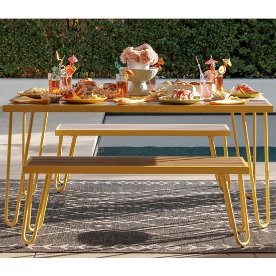 Novogratz Paulette Dining Set With 2 Bench In Yellow