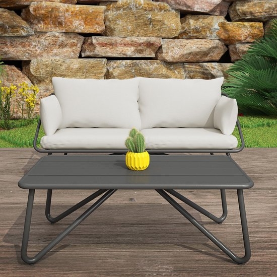 Novogratz Teddi Outdoor Loveseat And Coffee Table In Charcoal Grey