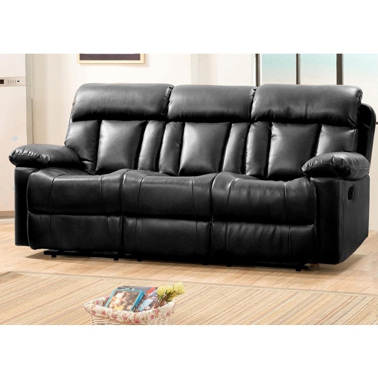 Ohio Bonded Leather And Pu Recliner 3 Seater Sofa In Black