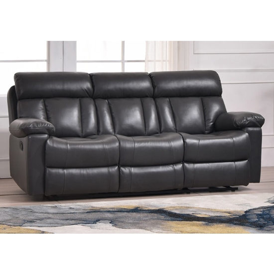 Ohio Bonded Leather And Pu Recliner 3 Seater Sofa In Grey