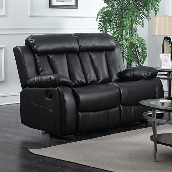 Ohio Leather And Pu Recliner 2 Seater Sofa In Black