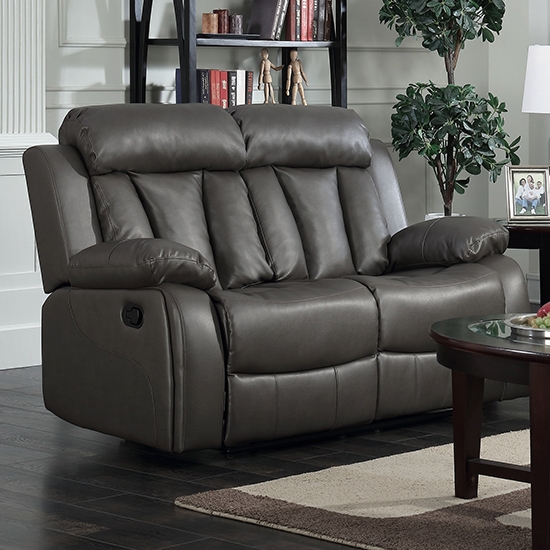 Ohio Leather And Pu Recliner 2 Seater Sofa In Grey