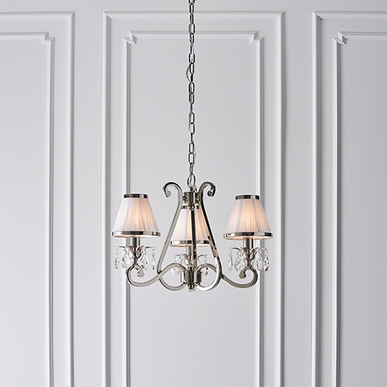 Oksana 3 Lights White Shades Ceiling Pendant Light In Polished Nickel
